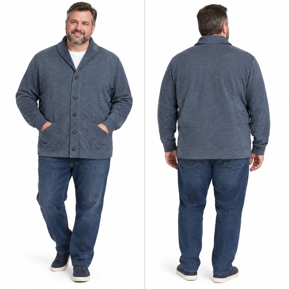 Duluth Trading Co Shawl Collar Cardigan Men 3XL Blue Heathered  Button Front